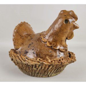 Primitive Nested Hen Art Pottery Coin Bank Artist Marked
